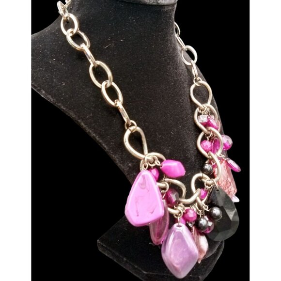 Chunky Statement Necklace Pink Purple Beads Charm Bib Jewelry Y2K Barbiecore - Picture 12 of 15